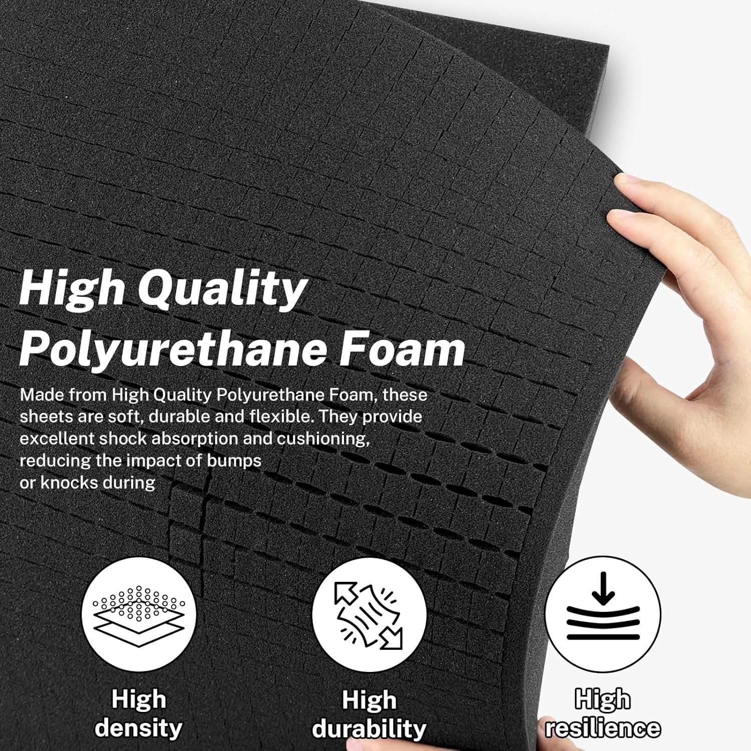 Polyurethane Foam Padding, 2 PCS 16 x 12 x 1 Inch Black Perforated Pick and Pluck Foam Sheets for Tool Box, Camera, Crafts and Storage