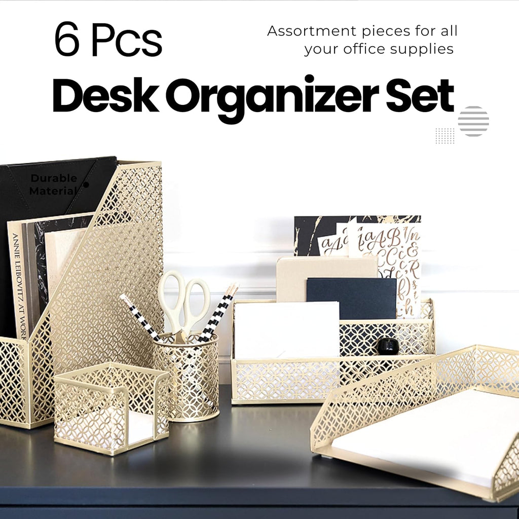 blu monaco | gold desk organizer set with, close-up detail