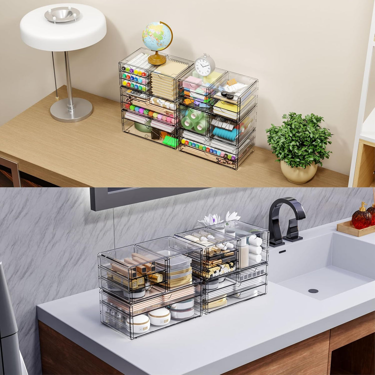 Yieach 3 Pack Clear Storage Drawers With 10 Drawers,Stackable 11.1” Large Acr...