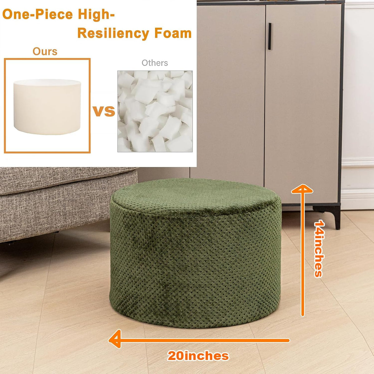 20"x14" Round Foam Stuffed Pouf Ottoman, Under Desk Footrest,Deep G...
