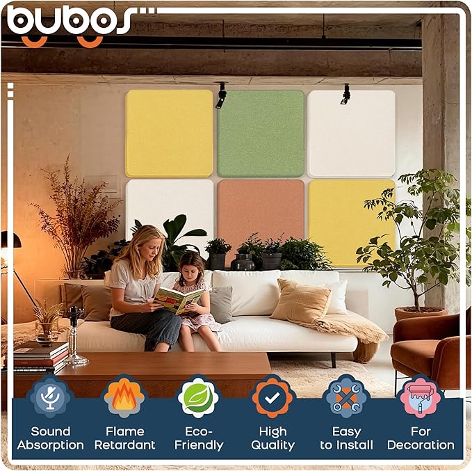 BUBOS 4 PCS Acoustic Panels, Fabric Soundproof Wall Panels, Self-adhesive Sound - Image 3