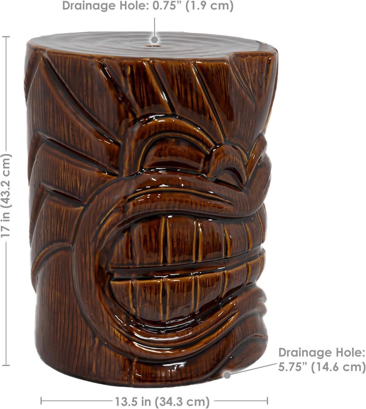 Sunnydaze Tropical Tiki Head Ceramic Garden Stool Side Table - 17.25-Inch H