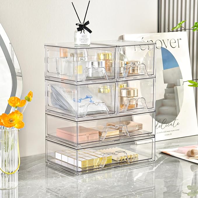 Stebopum 6 Pack Stackable Storage Drawers Clear Acrylic Organizer Makeup - Image 5