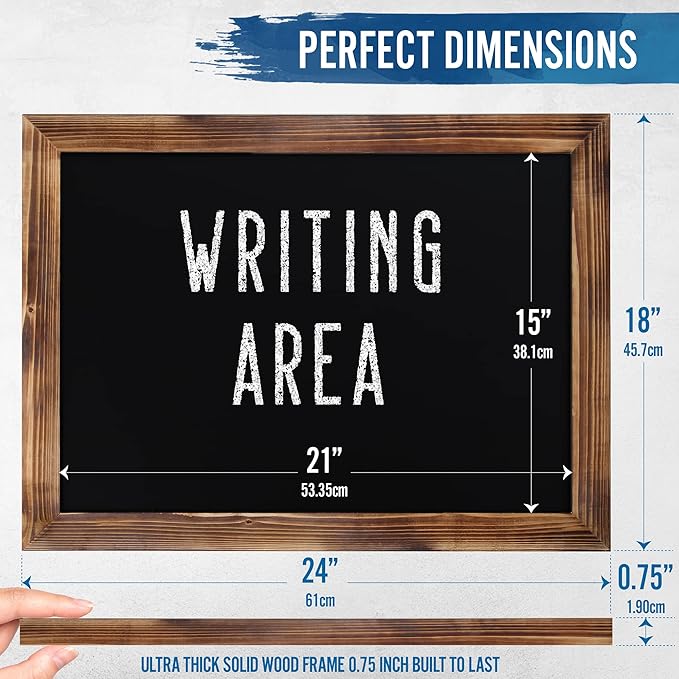 HBCY Creations 18" x 24" Torched Brown Solid Wood Frame Wall Chalkboard - Image 2