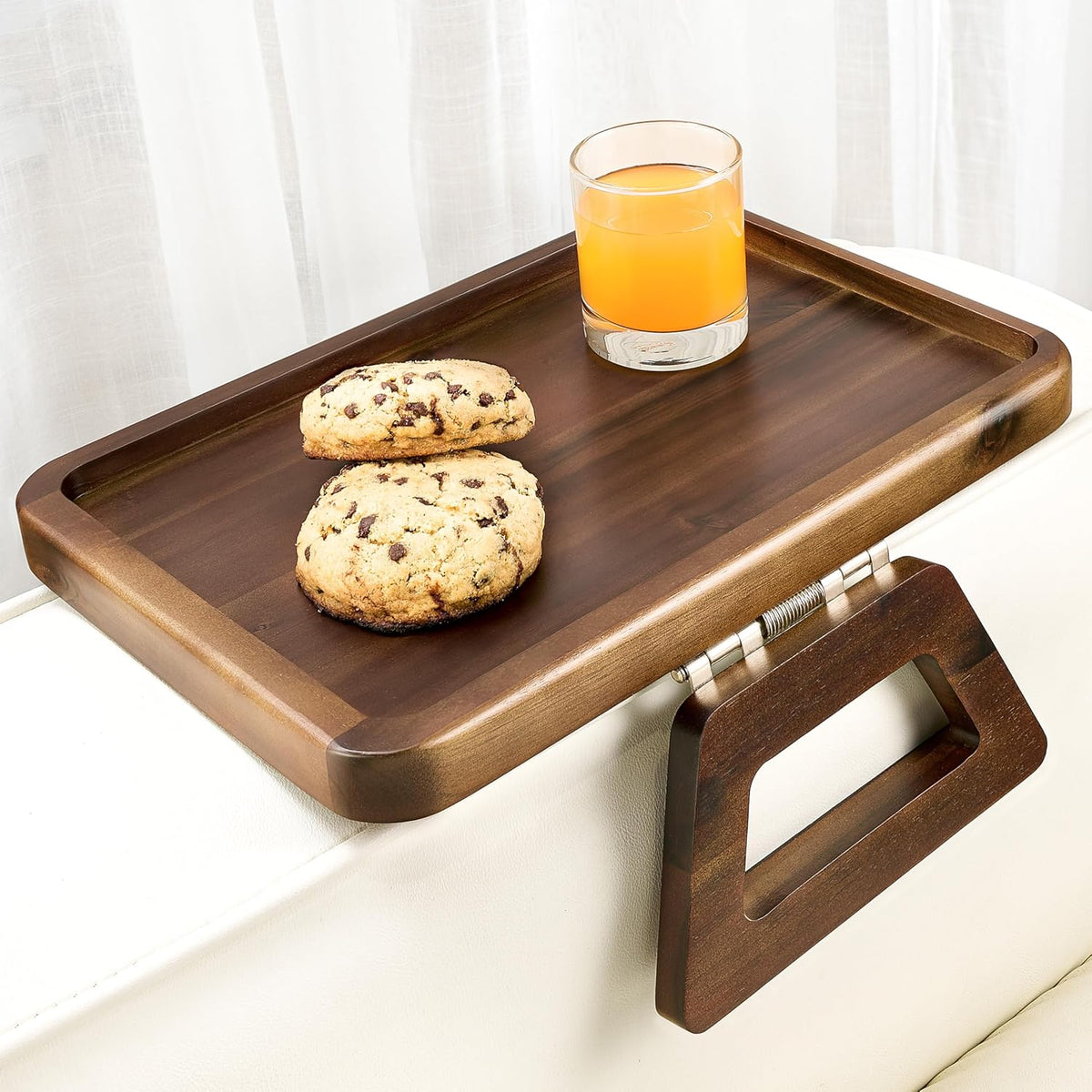 TINAMO Wood Sofa Arm Tray, Clip-On Couch Table for Wide Sofa, Walnut Finish