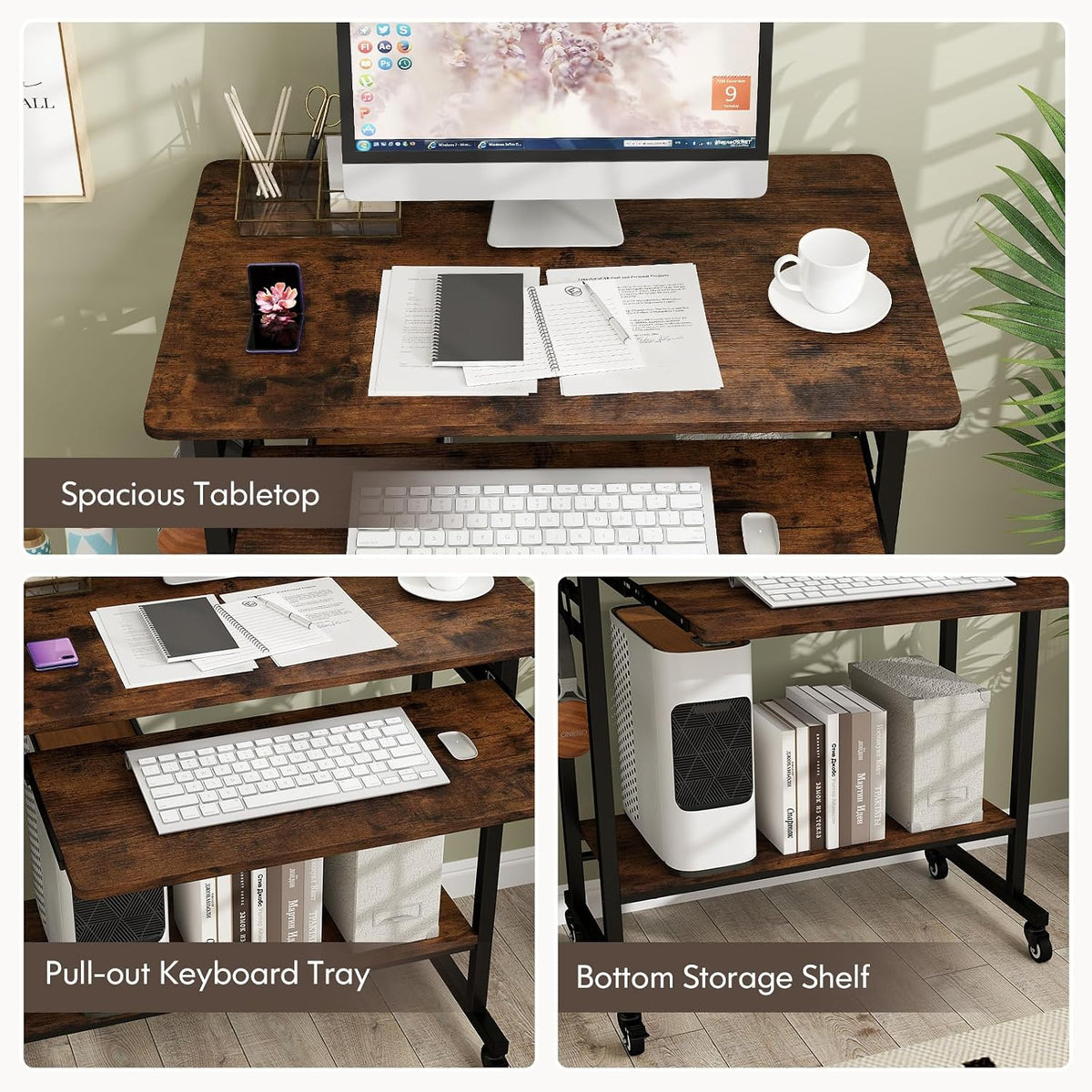 Tangkula Rolling Computer Desk Cart with Keyboard Tray, Mobile Portable Lapto...