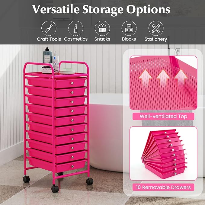 GLACER 10 Drawers Rolling Cart, Storage Cart - Image 4