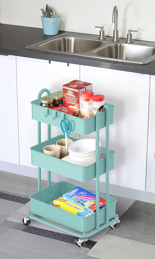 Simple Houseware 3-Tier Heavy Duty Metal Utility Rolling Cart - Image 5