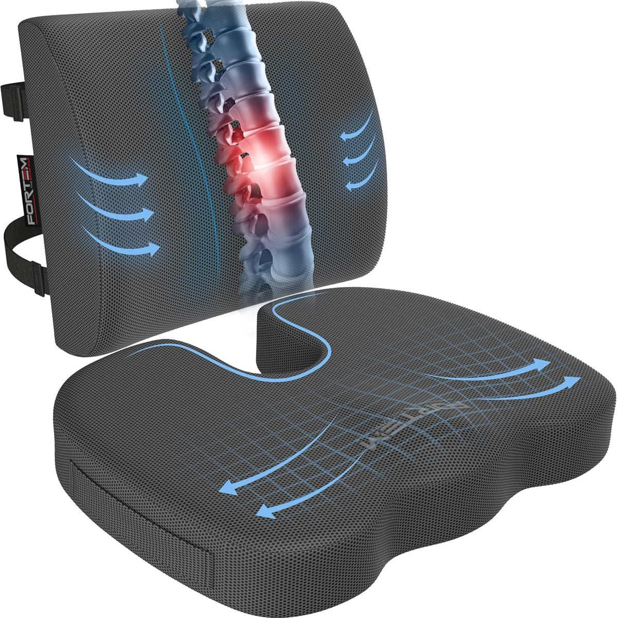FORTEM Seat Cushion, Office Chair Cushion, Lumbar Support Pillow