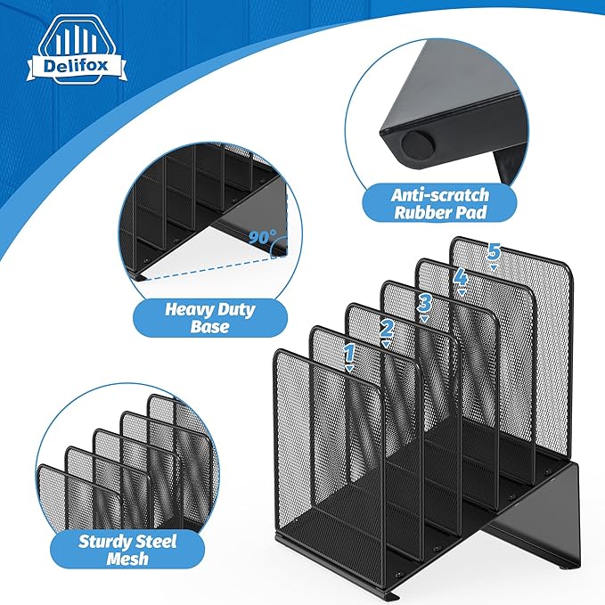 2 Pack Inclined 5-Section Desk File Organizer, Vertical File Folder Holder File - Image 3