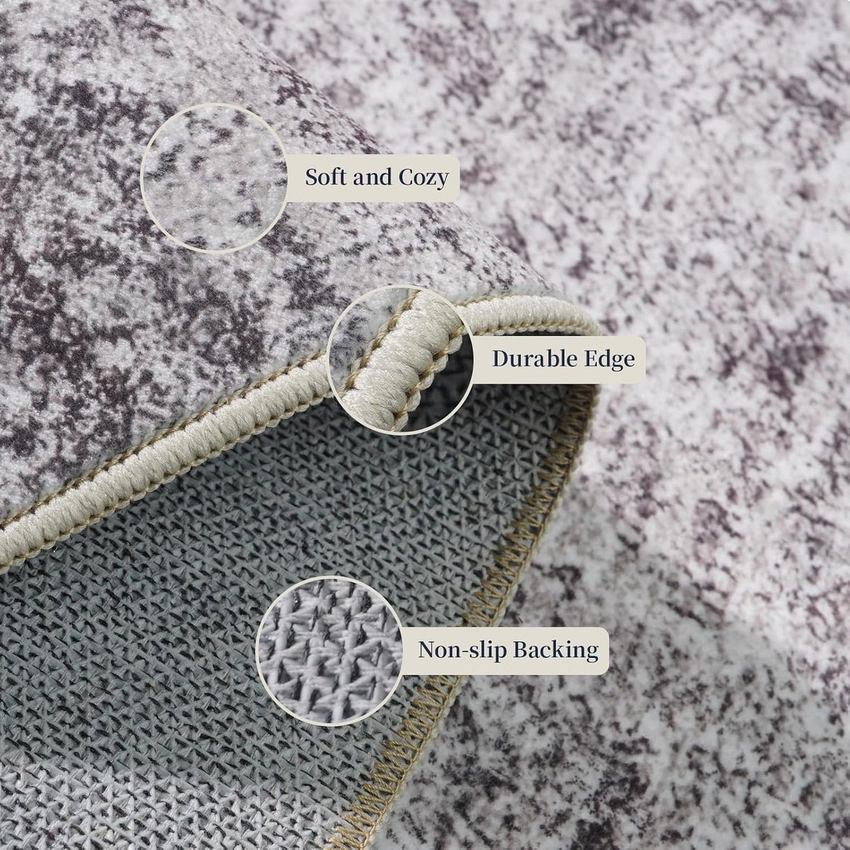 4x5 Washable Area Rug: Wide Abstract Neutral Entryway Carpet GrayCream