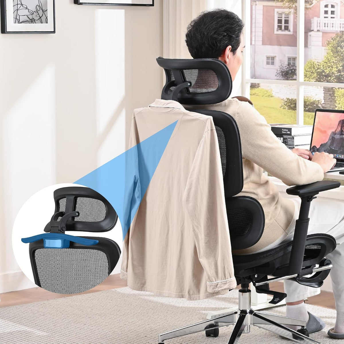 Mesh Ergonomic Office Chair with Footrest, Black