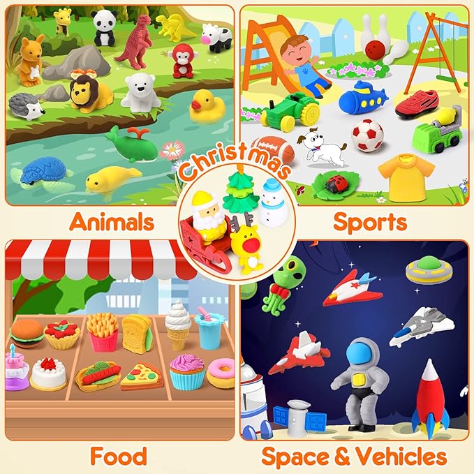 Palmatte 140PCS Mini Animal Erasers Bulk Kids Prizes Treasure Box Toys - Image 7