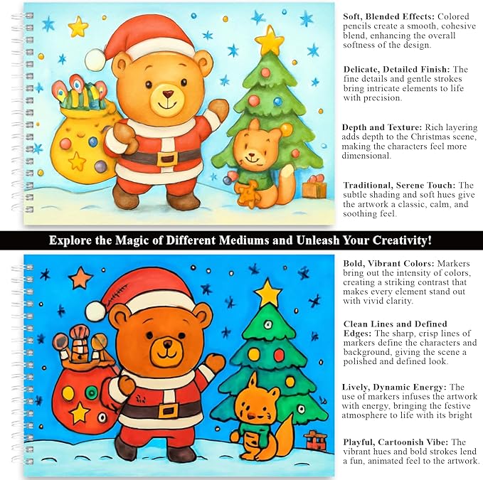 Fuxi Christmas Coloring Books for Kids Ages 8-12, 60 Sheets Blank Sketchbook + - Image 5