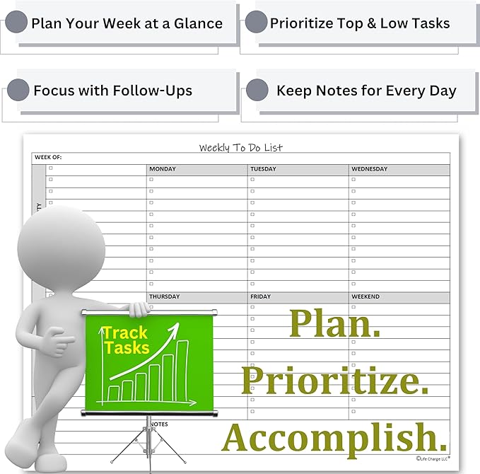 Life Charge Weekly To Do List Planner Notepad, 60 Page Task Planning Pad - Image 8