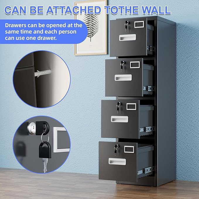 SUXXAN 4 Drawer File Cabinet, Metal Vertical Black Filing Cabinets - Image 7