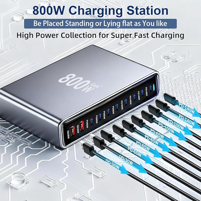800W USB C Fast Charger Block, Dual PD3.1 140W 10 Port USB Charging Station - Image 3