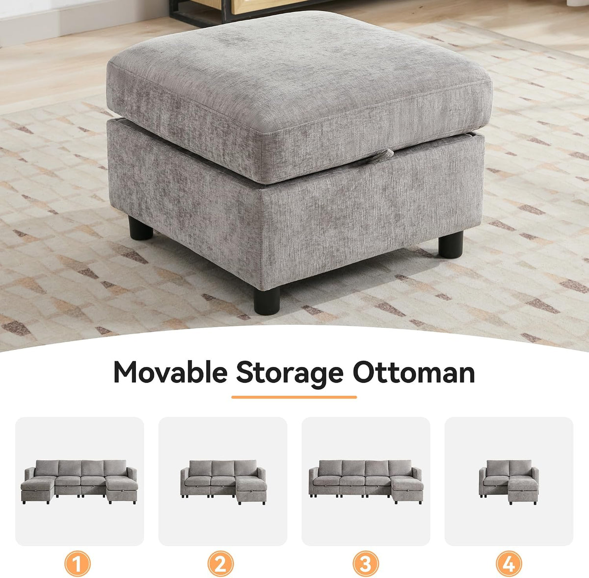 WUTUTUEE 25”Square Storage Ottoman Module for Modular Sectional Sofa, Living ...