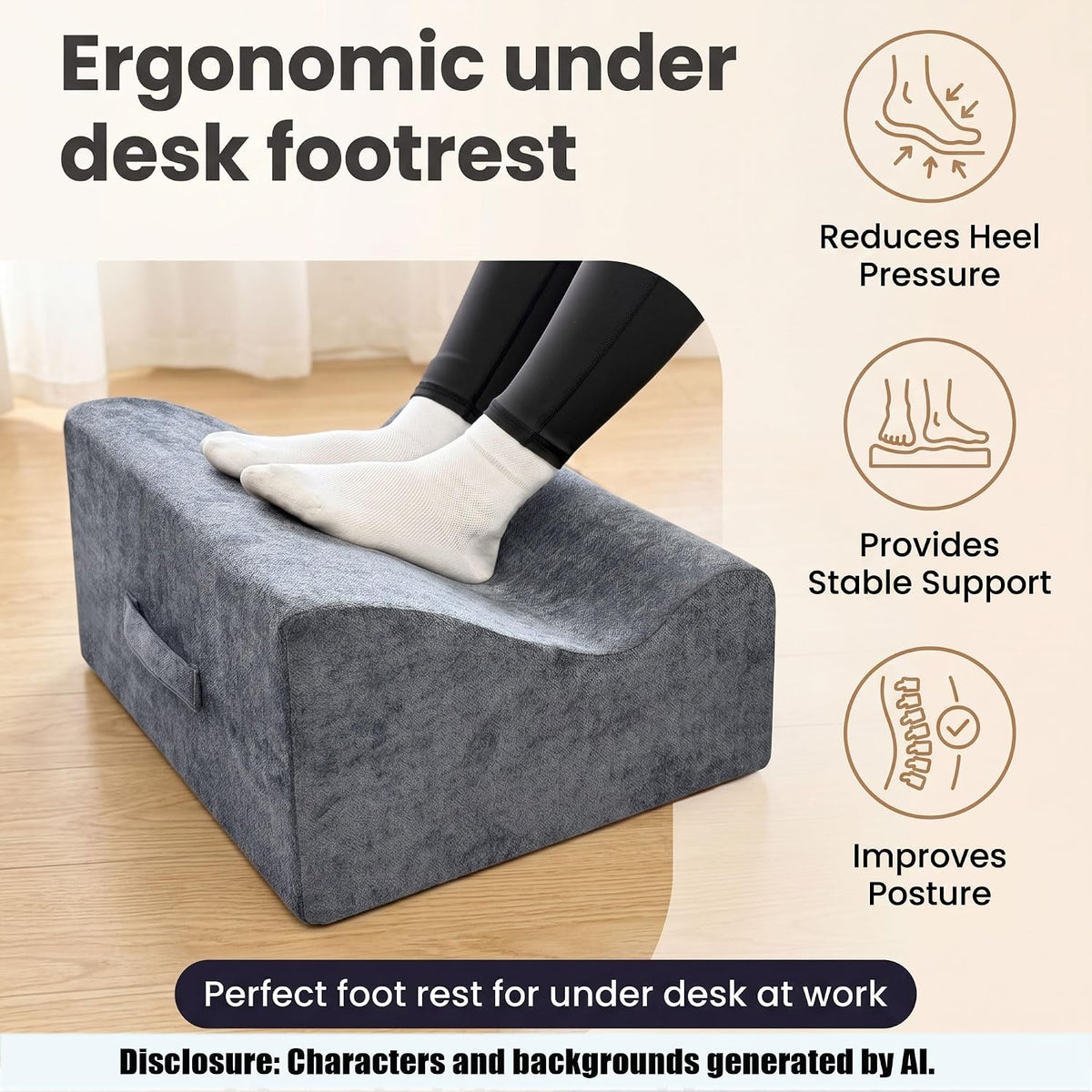 Large Foot Rest for Under Desk at Work, Footrest with Washable Cover for Offi...