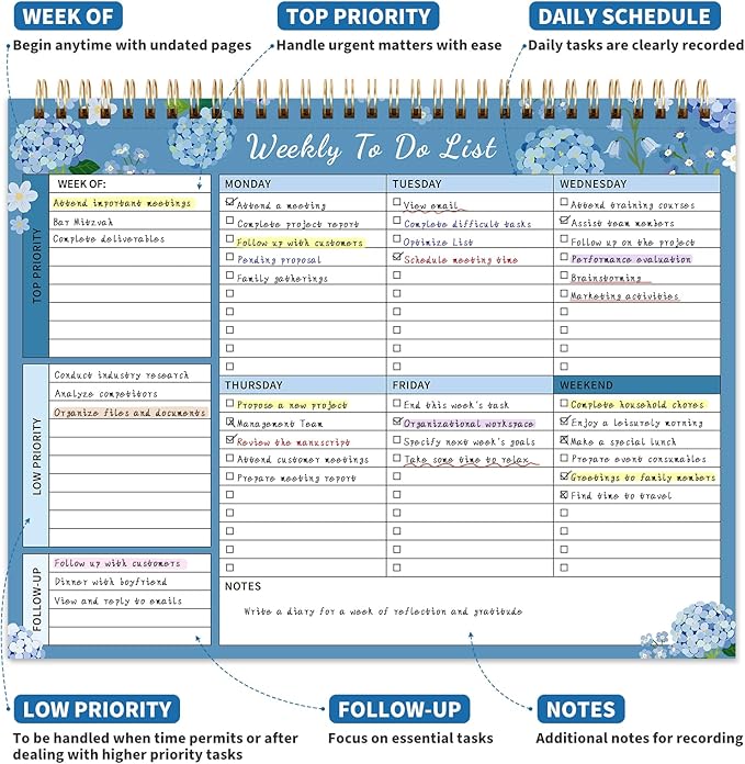 104 Pgs Weekly To Do List Notepad, 52 Duplex-Printed Undated Sheets 100 - Image 2
