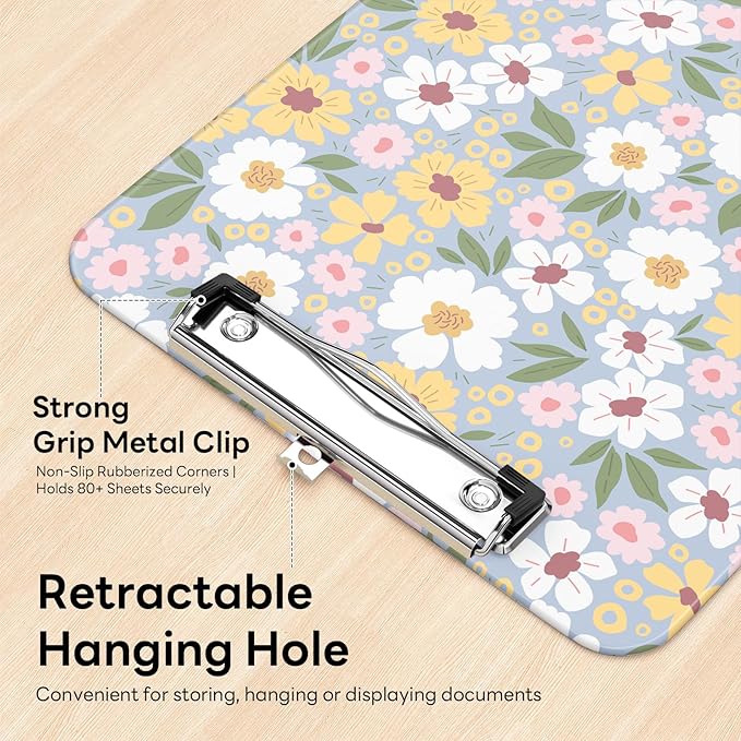 Luminzo Plastic Cute Clipboard Low-Profile Metal Clip, A4 Letter Size 9 x 12.5 - Image 4