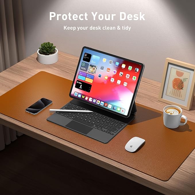 Aothia Leather Desk Pad Protector, Mouse Pad, Office Desk Mat, Non-Slip PU - Image 3