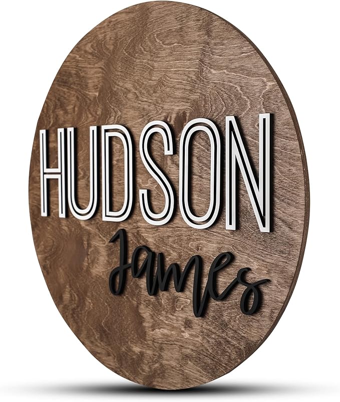 Custom Round Nursery Name Sign, Personalized Wooden Wall Plaque, Baby Shower - Image 2