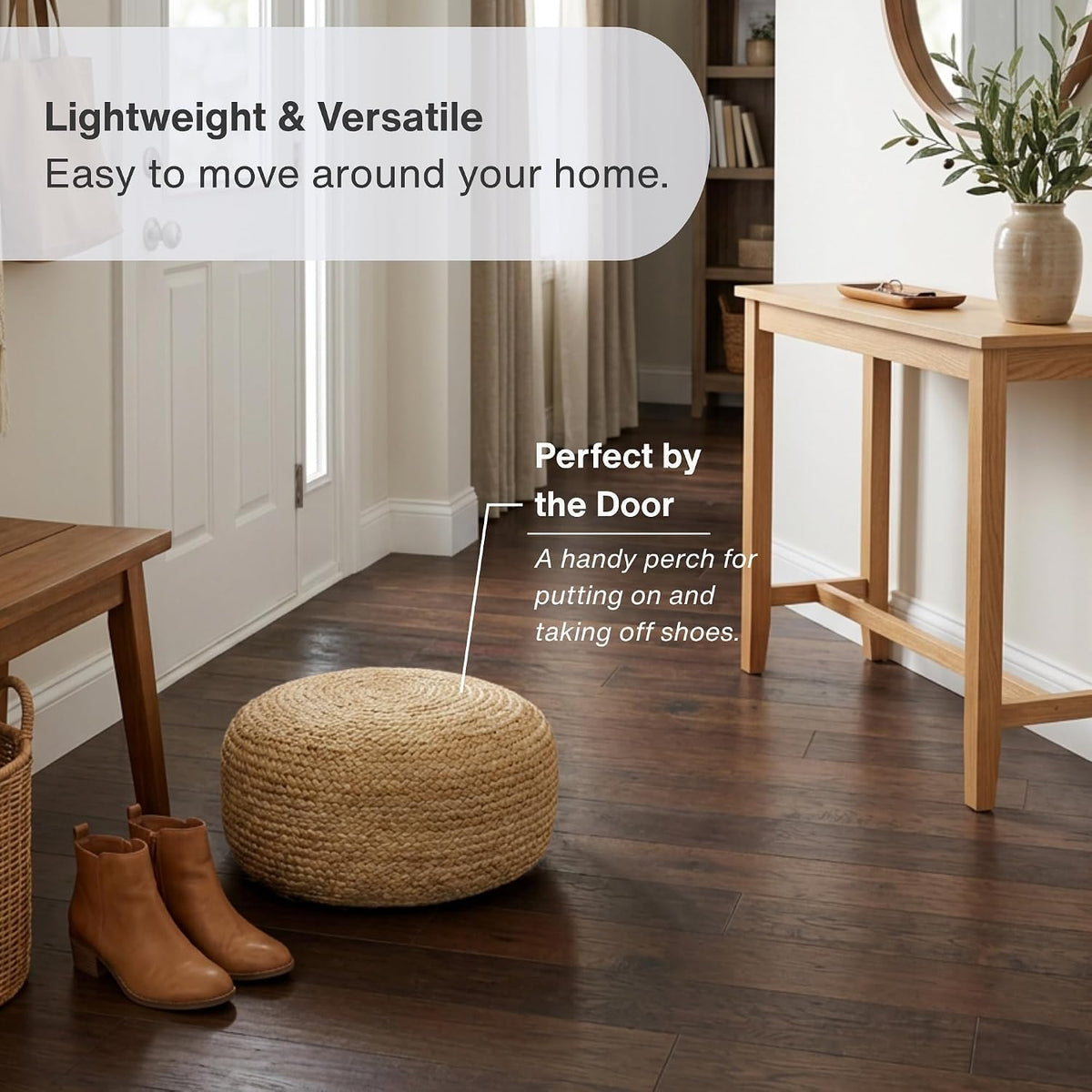 · REDEARTH · Jute Circular Low Pouf Ottoman - Boho Foot Stool - Natural