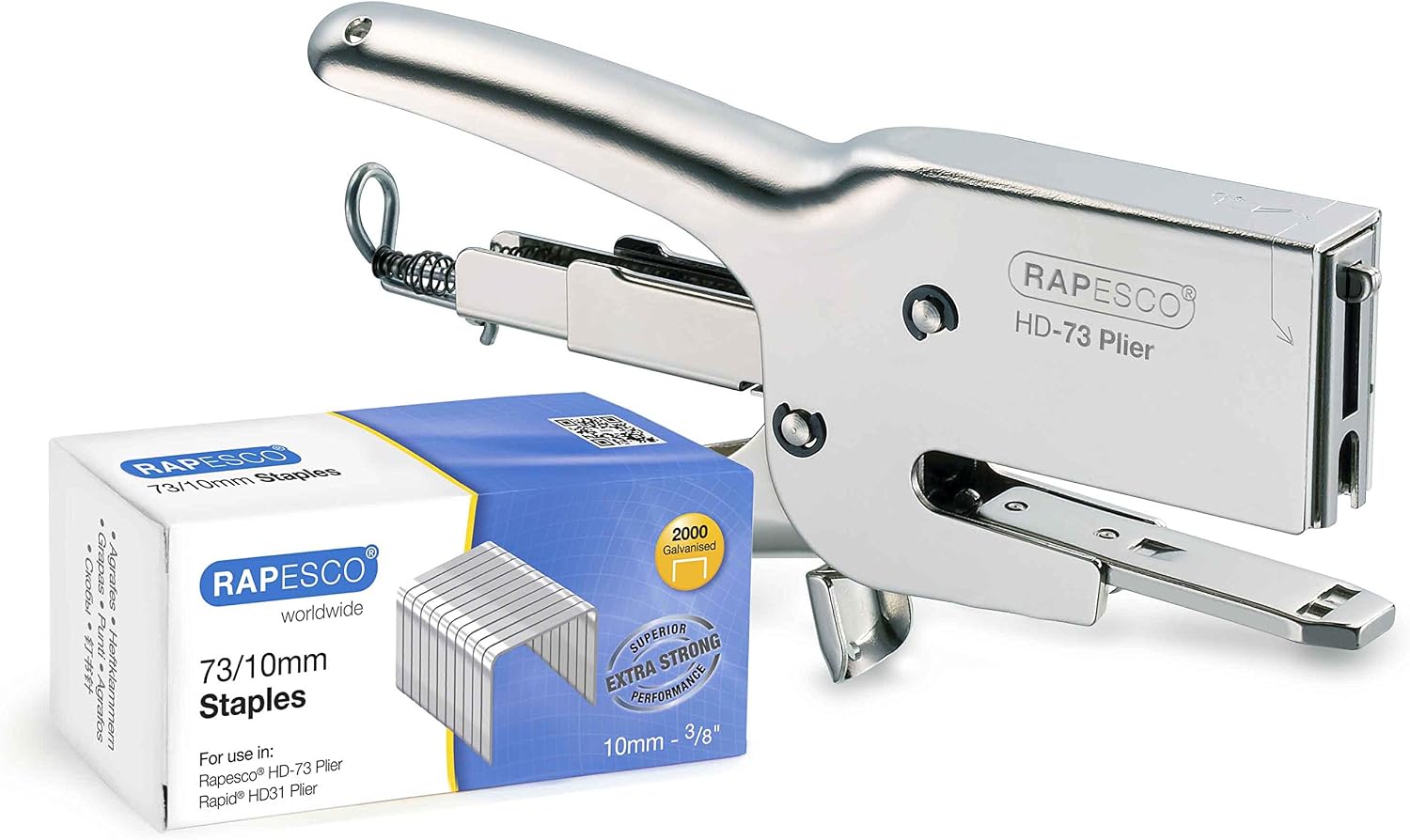 Rapesco Set Classic Heavy Duty 73 Plier Stapler and Staples 73 Type 3/8" - Pack of 2000(1305)