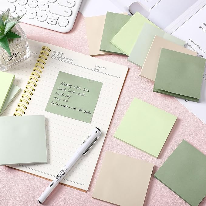 Thenshop 12 Pads Sage Green Sticky Notes 3''x3'', Self Stick Notes Pads Sage - Image 5