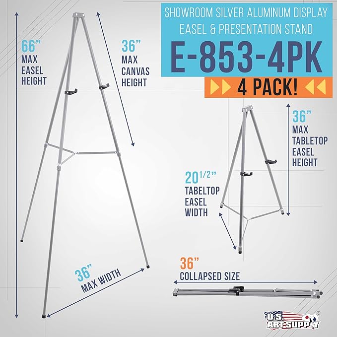 U.S. Art Supply 66" High Gallery Silver Aluminum Display Easel and Presentation - Image 2