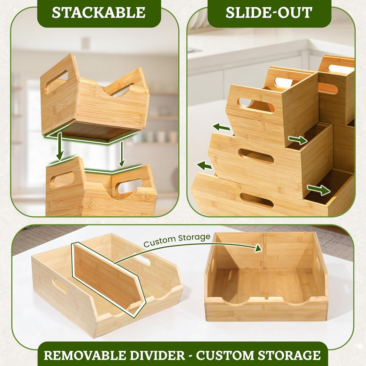 HOMESTEAD 3-Tier Bamboo Pantry Storage Bins – Stackable Potato & Onion St...