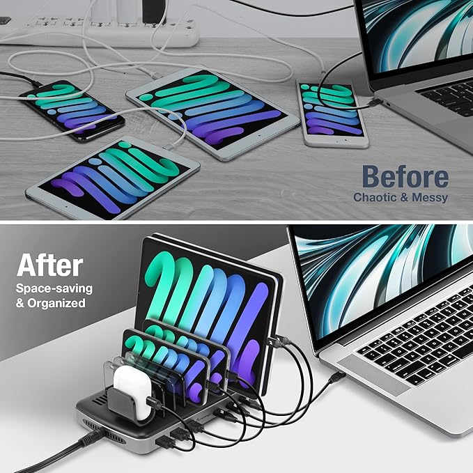 AceProAV 160W 6-Port USB-C and USB-A Charging Station Organizer - Image 5