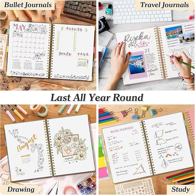 Bullet Dotted Journal Spiral Notebook, 300 Pages Leather Notebooks - Image 6