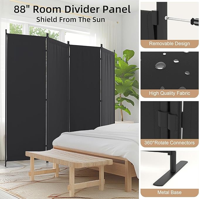 Kecreque Room Divider 4 Panel Partition Room Dividers & Folding Privacy Screens - Image 5