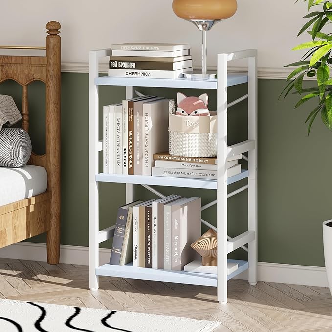 Homeiju Bookshelf, 3 Tier Industrial Bookcase, Metal Small Bookcase, Rustic - Image 4