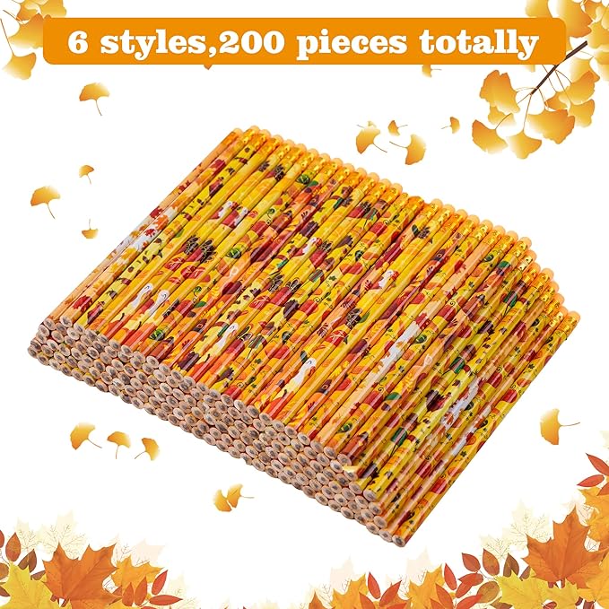 Kolewo4ever 200 Pieces Thanksgiving Pencils Assortment Cylinder Wood Pencil - Image 2