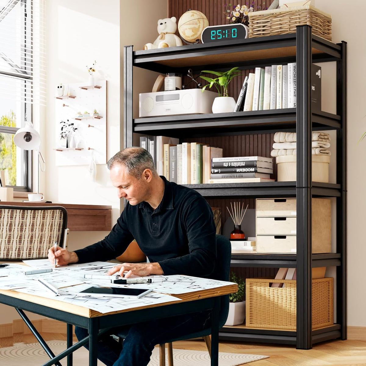 garage shelving,3 tier garage storage shelves,adjustable heavy duty, front angle view