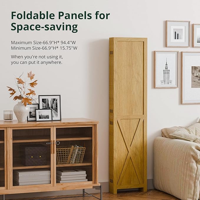 Cozy Castle Wood Room Divider, 6 Panels Folding Privacy Screen, 66.9'' Wall - Image 3