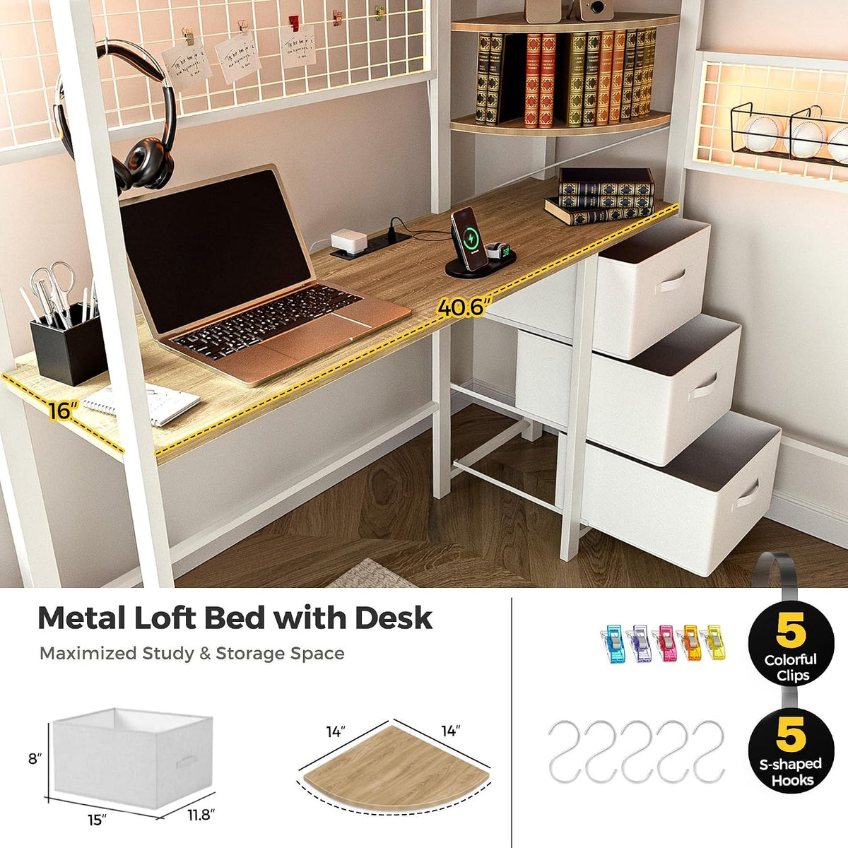 advwin Twin Size Loft Bed with Desk and Stairs, Storage Drawers and Shelves, ...