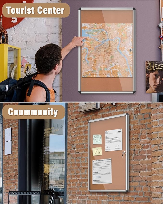 Mifuro 36"x24" Enclosed Bulletin Board, Lockable Weather-Resistant Aluminum - Image 8