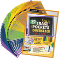 Performore Oversized Dry Erase Sleeves 50 Pack – 14" x 10.25" Reusable Write & Wipe Pockets with Eyelet, Clear Plastic Sleeves for Classroom, Worksheets, Office Use