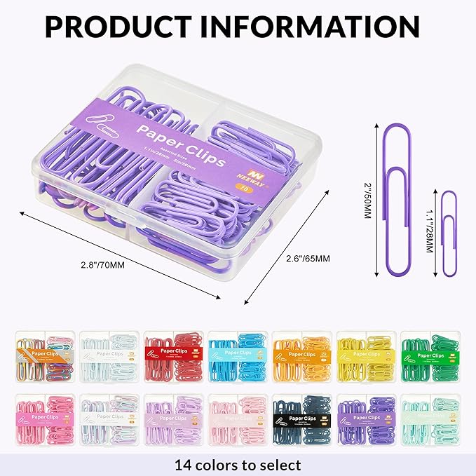 NEEWAY Colorful Paper Clips Assorted Sizes, Small and Large Paperclips - Image 2