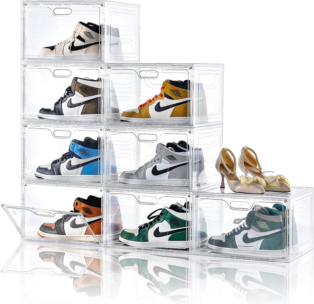 Amllas 8 Pack Shoe Boxes Clear Plastic Stackable, Large Shoe Storage Organizer