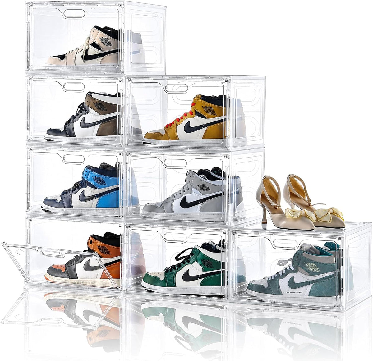 Amllas 8 Pack Shoe Boxes Clear Plastic Stackable, Large Shoe Storage Organizer