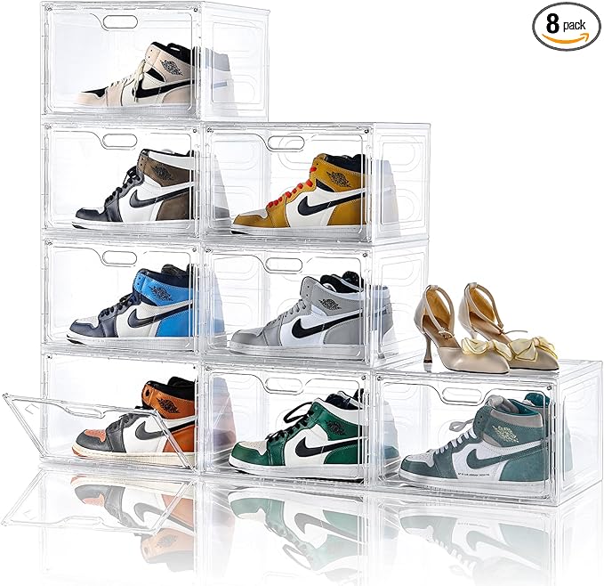 Amllas 8 Pack Shoe Boxes Clear Plastic Stackable, Large Shoe Storage Organizer by Amllas