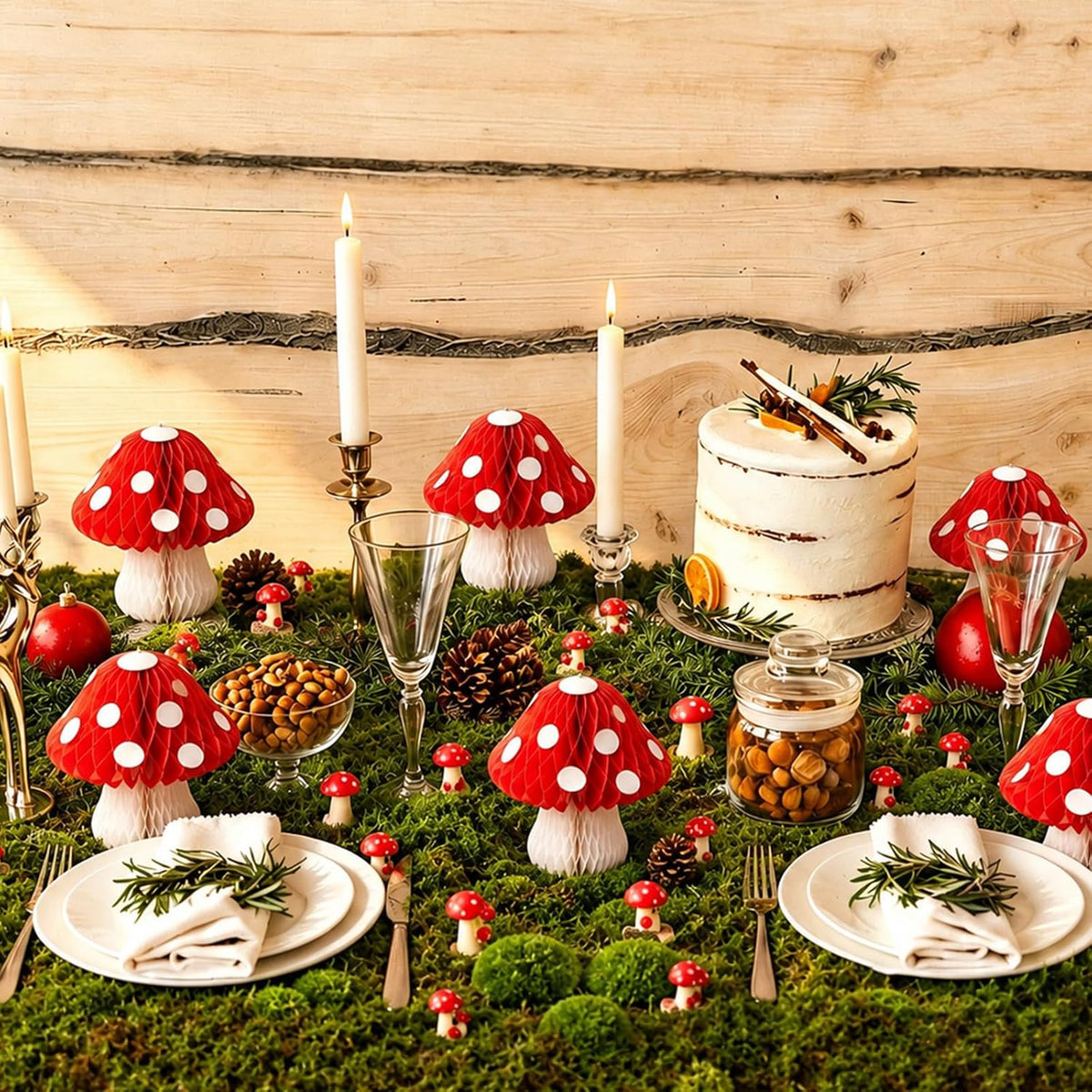 Halloween Moss Table Runner Enchanted Forest Mushroom Decor