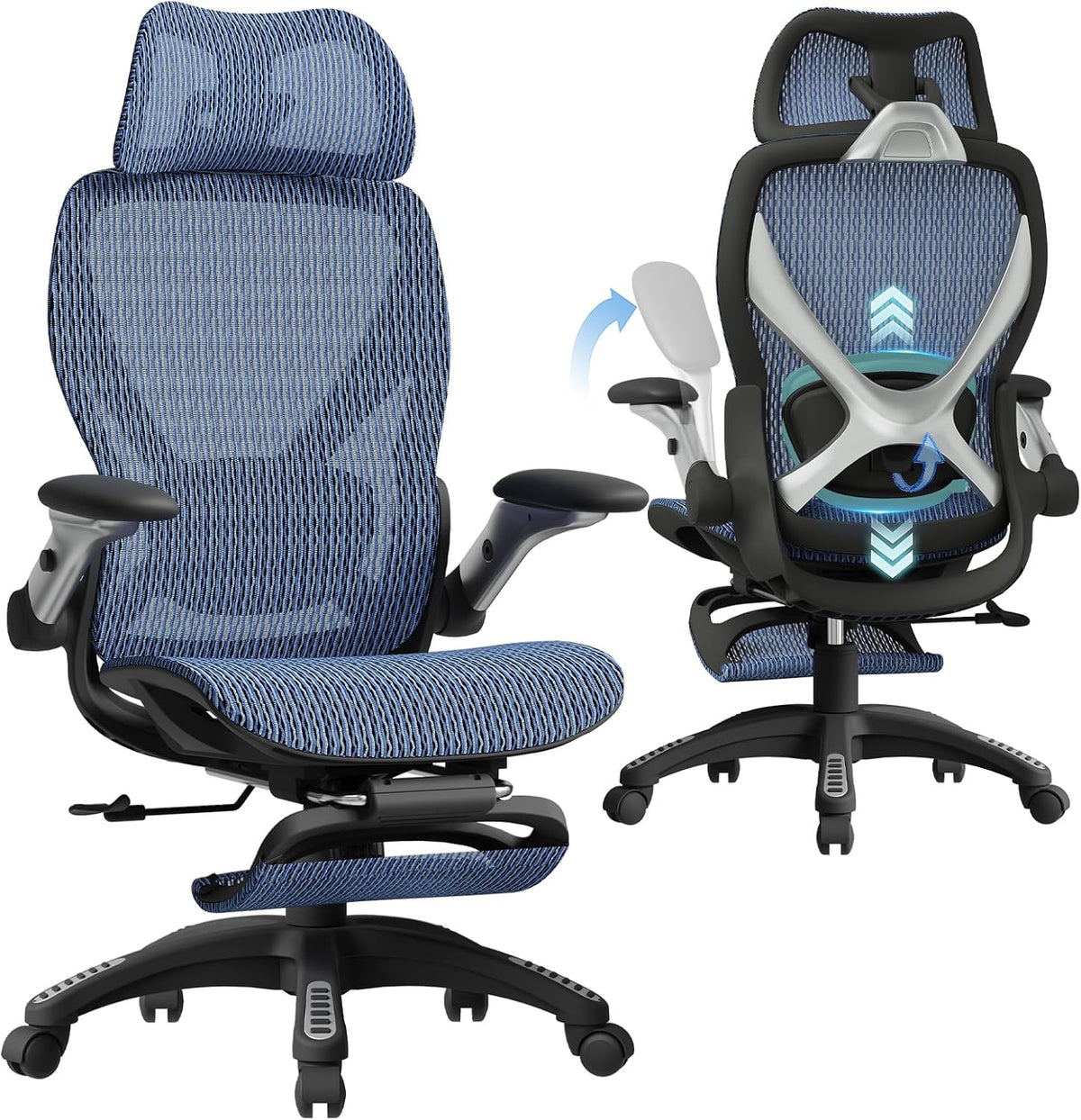 elabest x100 ergonomic mesh office chair with footrest, main product view