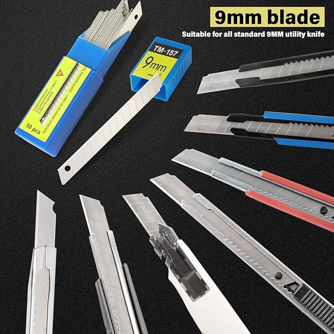 Gomake 100PCS 9mm Box Cutter Knife Replacement Blades 60 Degree Carbon Steel - Image 5