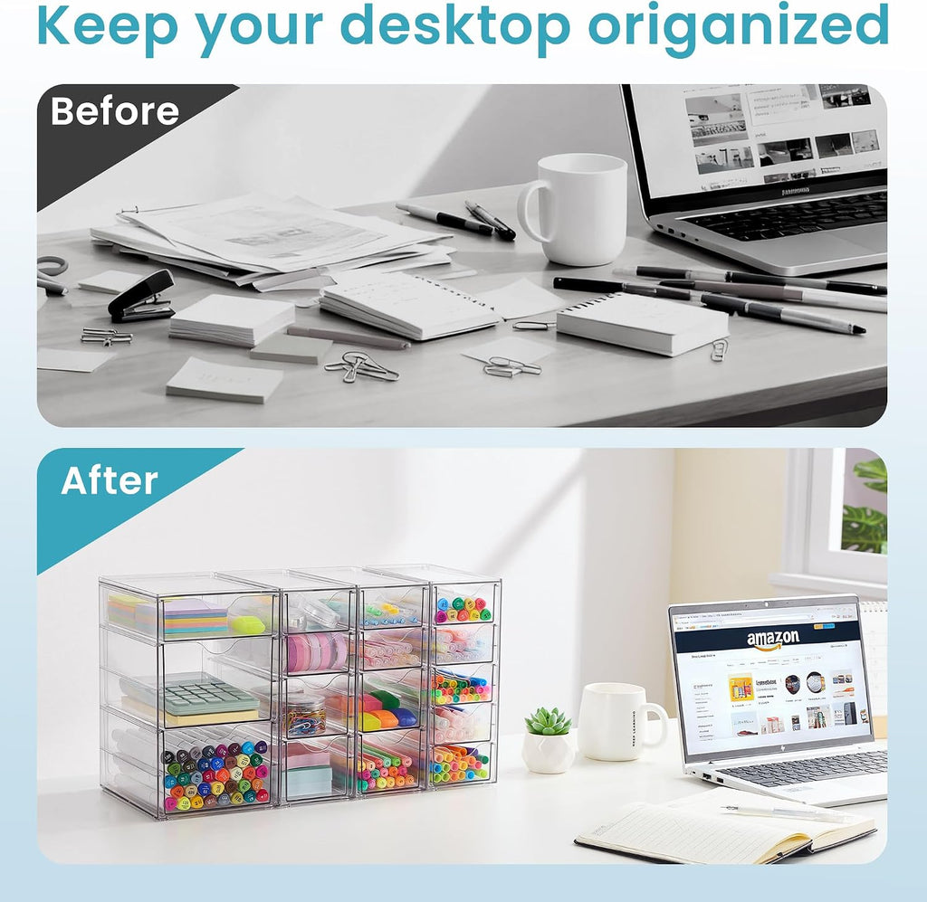 vtopmart 4 set acrylic desk organizer with 16, close-up detail